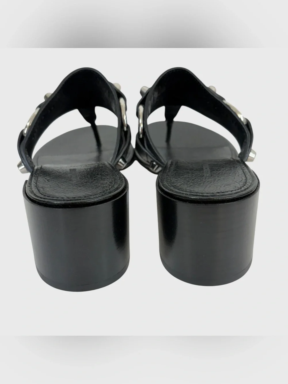 Balenciaga NEW Black Lamb Leather Silver Studded City Heeled Sandals Size 38 - Picture 8 of 15